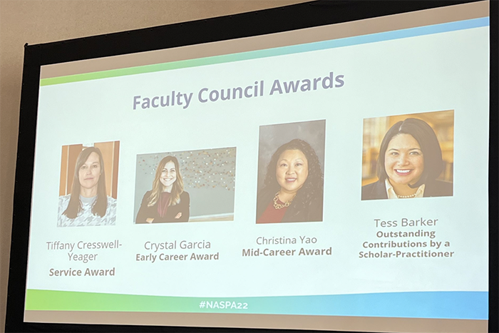 Dr. Tiffany Cresswell-Yeager Receives the NASPA Faculty Council Service Award