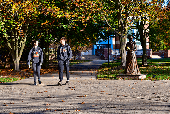 GMercyU students walking on campus