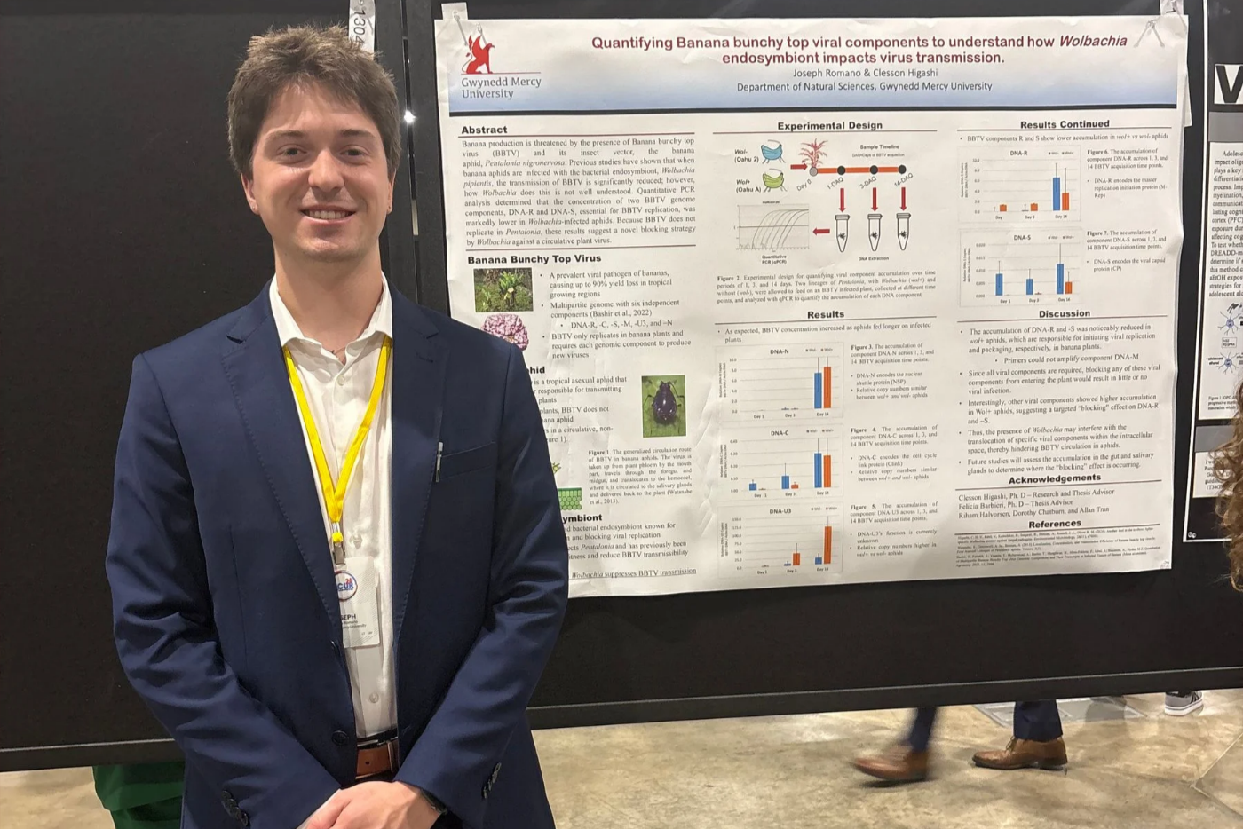 Biology Senior Joe Romano Presenting Research Poster Board at National Conference